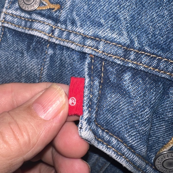 LEVI’S Denim Original Jacket Womens Xlarge Classic medium blue pink collars cuff - Picture 4 of 10